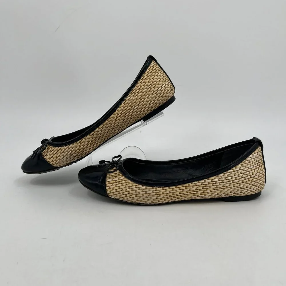 Tory Burch Tan Black Wicker Cap Toe Flats | Size 9 - Picture 2 of 7